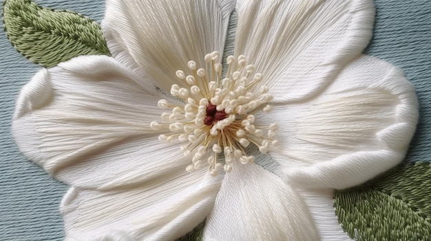 haftowana tkanina z detalem kwiatowym